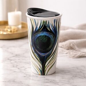 Starbucks 12oz Ceramic Travel Tumbler Peacock Feather w/ Lid